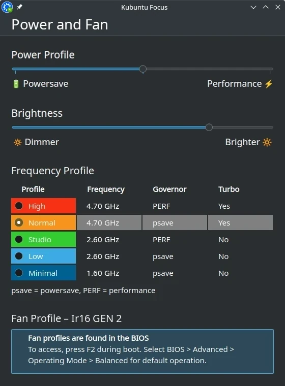 Kubuntu Focus Power and Fan