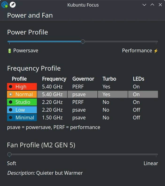Kubuntu Focus Power and Fan
