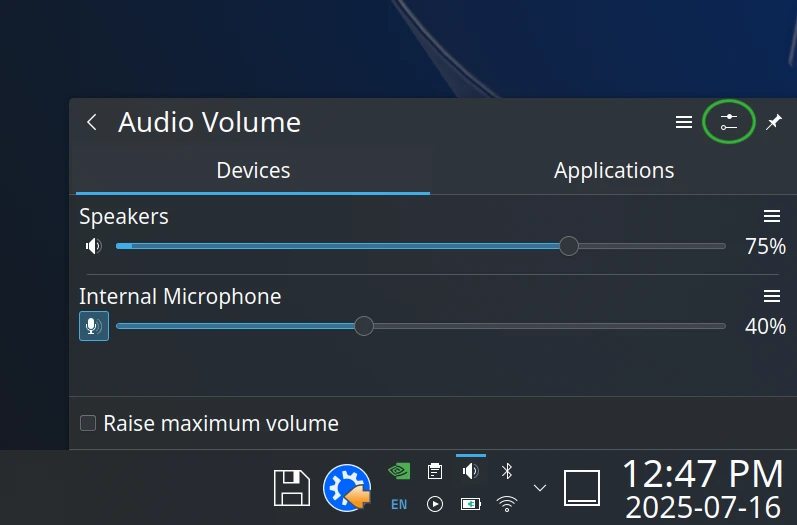 Open System Settings from the panel menu.