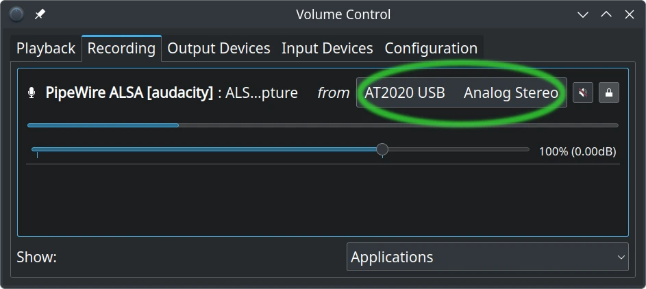 Ensure the recording device is set to the microphone's profile.