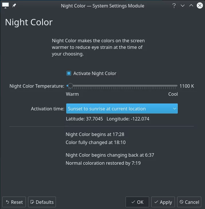 Configure Night Color