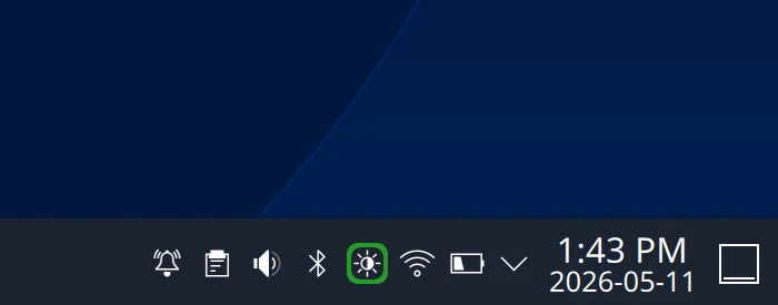 Click on the sun icon in the system tray to bring up the Brightness and Color menu. Click on the sun icon in the system tray to bring up the Brightness and Color menu.