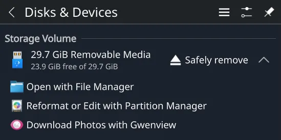 Click 'Open with File Manager' to view the card's contents. Click 'Open with File Manager' to view the card's contents.