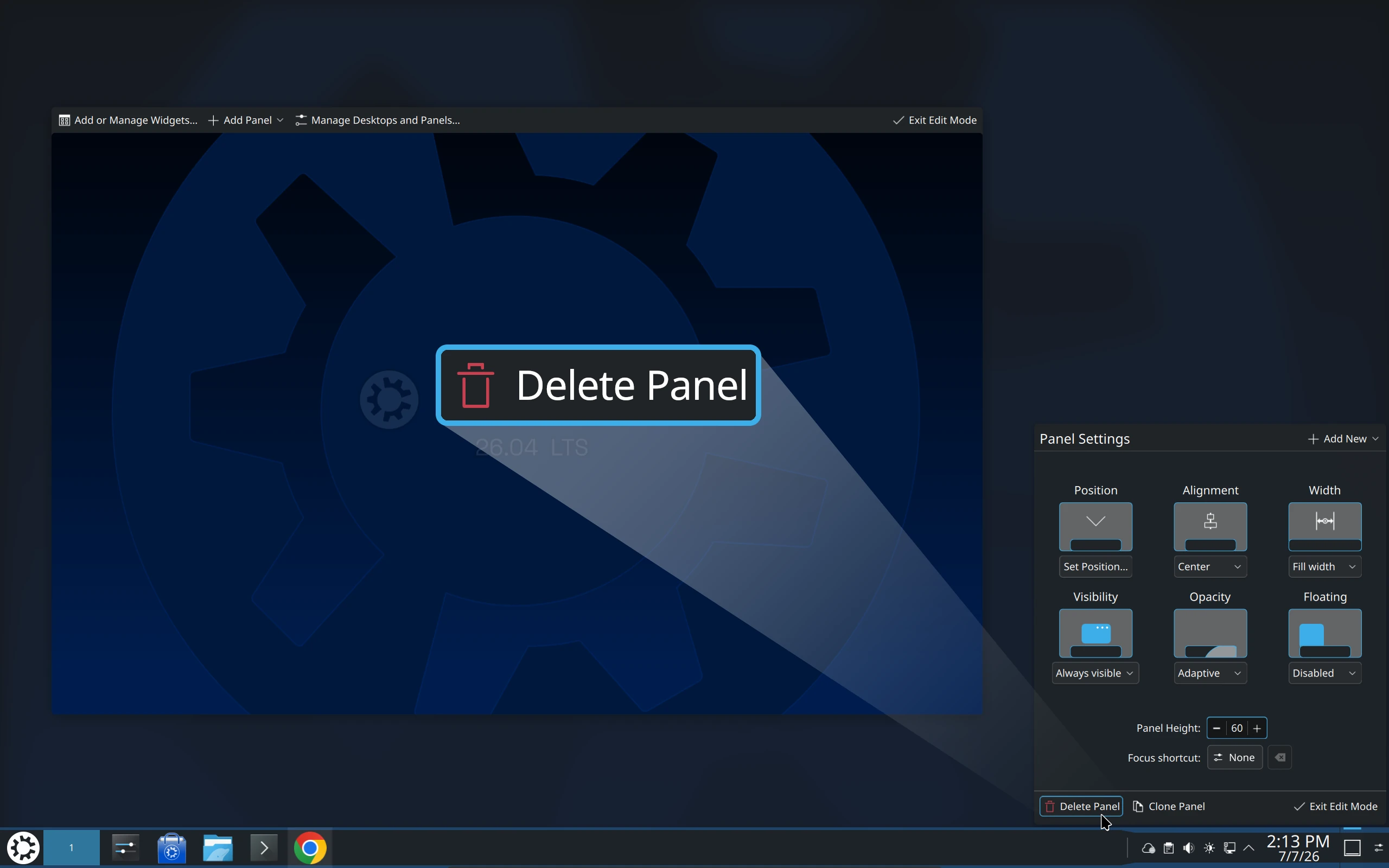Reset the panel to the default using the <b>Kubuntu Focus Default Panel</b> option. Reset the panel to the default using the <b>Kubuntu Focus Default Panel</b> option.